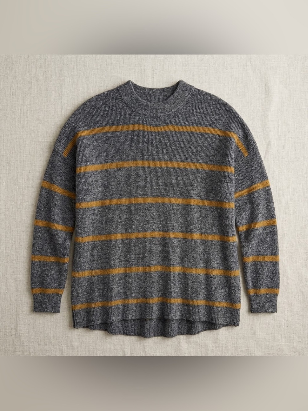 American Eagle Outfitters Gray Crewneck Sweater with Mustard Stripes